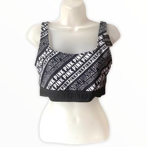 NWT Pink VS Black & White Logo Print Sports Bra- L